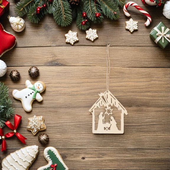 ETHZZLE 40Pcs Beige Wooden Nativity Scene Ornaments Spiritual Xmas Hanging Decor and Christian Present Tags