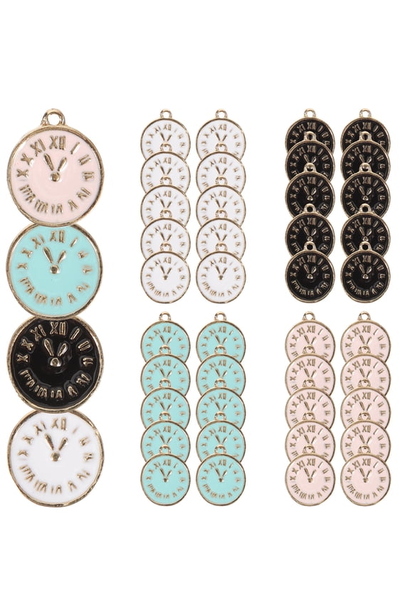 40Pcs Vintage Clock Charms Assorted Color Alloy Pendant DIY Jewelry Making