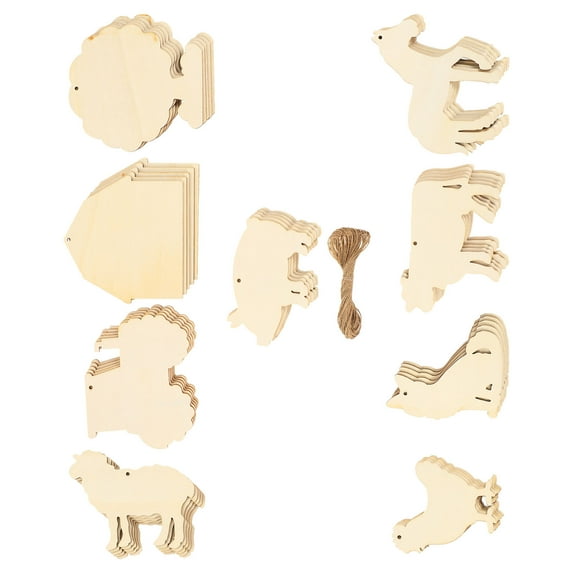 ETHZZLE Unfinished Wooden Farm Animals for Crafts Beige 45Pcs Diy Embellishments