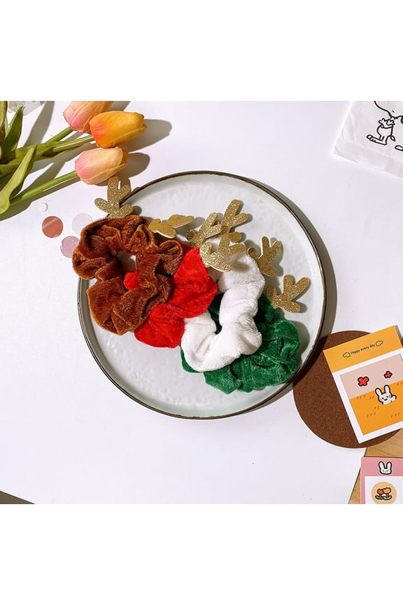 4Pcs Festive Scrunchies Cloth Brown Hair Accessory for Parties