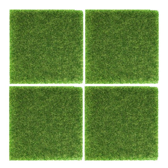 ETHZZLE 4Pcs Green Artificial Turf Mat for Sand Table Decoration Durable Plastic Lawn Mat for DIY Model Display