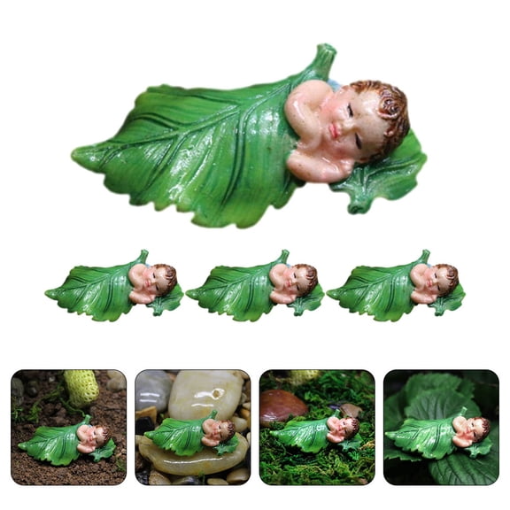 ETHZZLE 4Pcs Green Fairy Baby Miniature Figurines Small Statue Garden Landscape Sculpture