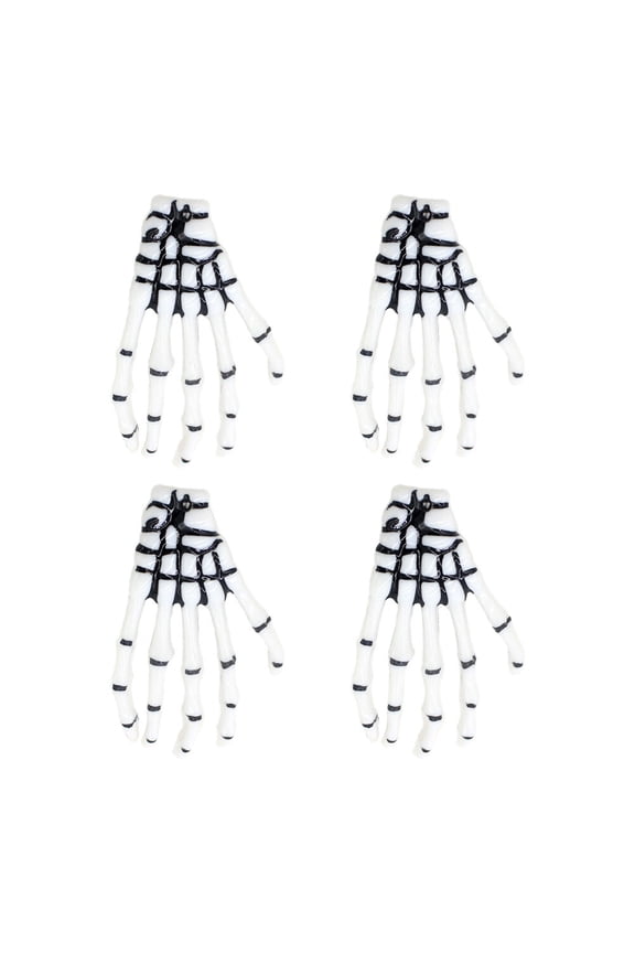 White Plastic Hand Bone Hair Clips 4-Pack for Themed Parties, Costume Accessories, and Photography Props