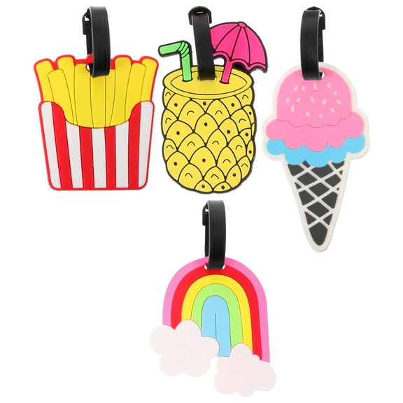 ETHZZLE 4-Pack Handbag Name Tags in Assorted Colors, Plastic Luggage Identifiers with Ice Cream Design for Travelers