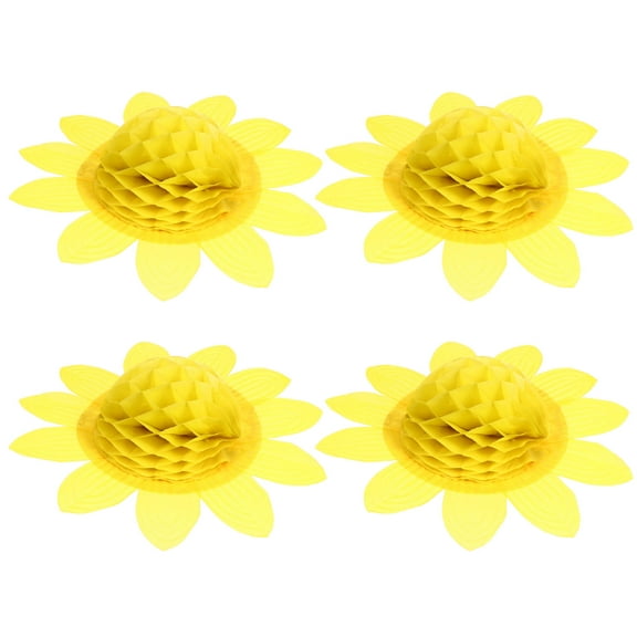 ETHZZLE 4Pcs Hawaii Party Paper Sunflower Decoration Yellow Multipurpose Door Wall Hanging