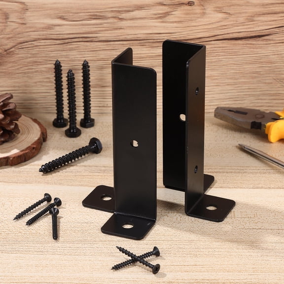 ETHZZLE 4Pcs Iron Deck Post Base Brackets Black for Pergola Support and Fence Post Stability
