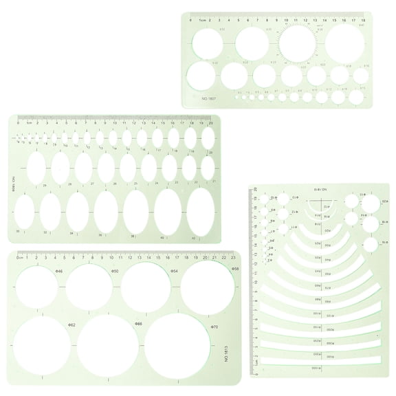 ETHZZLE 4Pcs Multi Functional Plastic Drawing Template Stencils for Measuring and Drafting