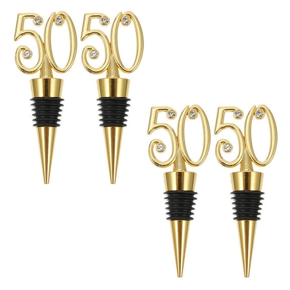 ETHZZLE 4Pcs Birthday Party Wine Bottle Stopper Golden Airtight Plug Ideal for Wine and Beverage Storage
