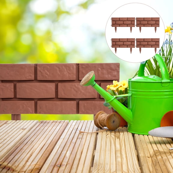 ETHZZLE 4Pcs Small Fence Border Plastic Garden Decor Light Brown