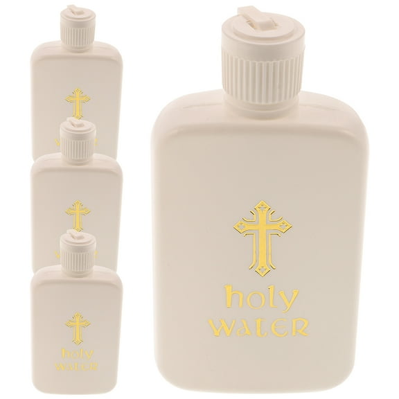 ETHZZLE 4Pcs Refillable Holy Water Bottle Set with Cross Pattern for Travel and Home Decoration