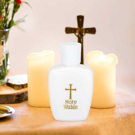 ETHZZLE 4Pcs Holy Water Bottles Plastic Refillable Water Container with Cross Design