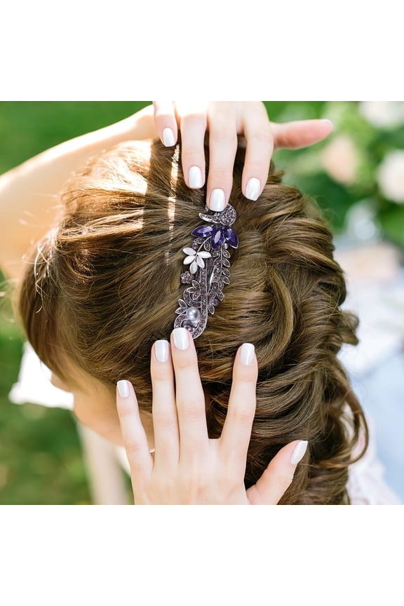 4Pcs Rhinestone Hair Accessories Vintage French Style Multi Colored Hair Clips for Women Lady