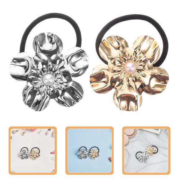 ETHZZLE Hair Cuffs Round Metal Flower Scrunchies 4Pcs