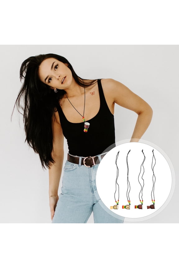 4Pcs Decorative African Drum Neck Chain with Unique Assorted Color Pendants