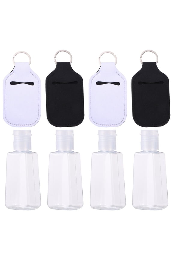 4-Pack Reusable Empty Bottles with Keychain Holder, Portable White Hand Washing Travel Containers