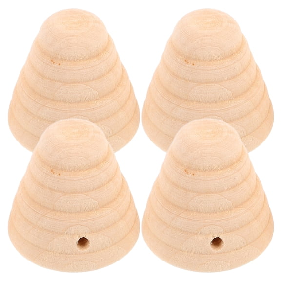 ETHZZLE 4Pcs Wooden Beehive Decorative Figurines Natural Wood Grain Honeycomb Decor