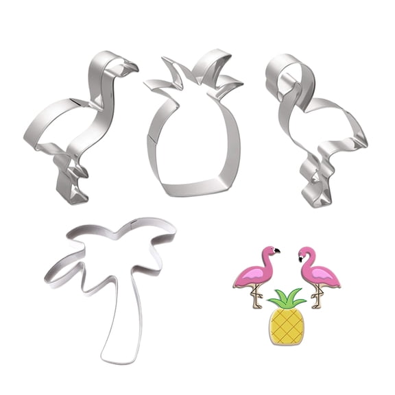 ETHZZLE 4Pcs Stainless Steel Cookie Cutters Flamingo Pineapple Coconut Tree Set for Baking