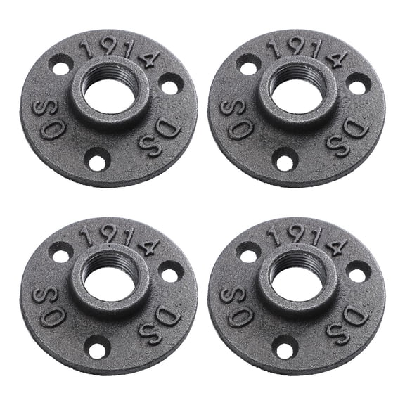 ETHZZLE 4-Pack Industrial Steel Floor Flange Fixed Base Cast Iron Pipe Fittings for Vintage Furniture and Projects