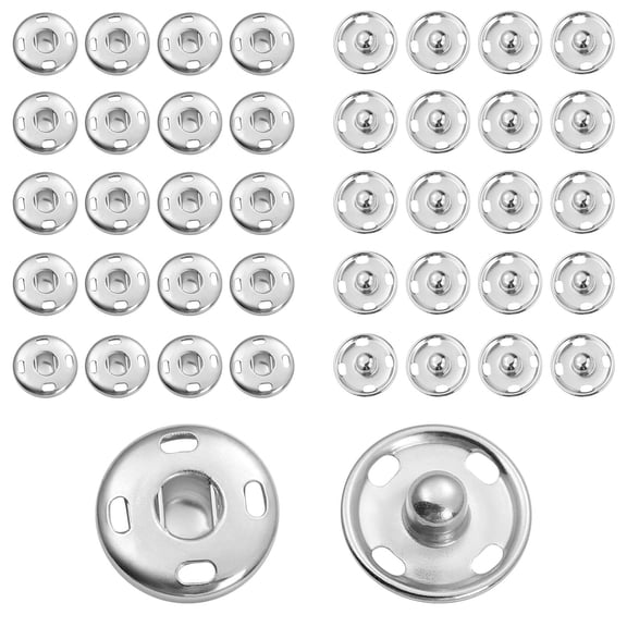 ETHZZLE Metal Sewing Buttons Press Fasteners Diy Craft Accessory for Jacket 50 Sets Silver