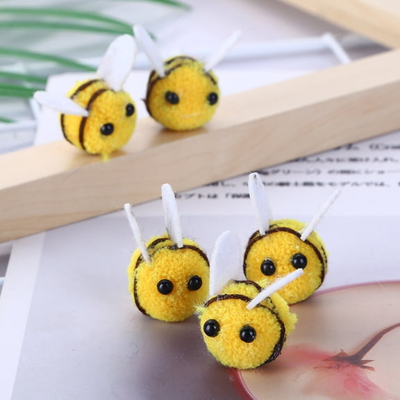ETHZZLE 50Pcs Handmade Bee Decorations Yellow Artificial Wool for Clothes Hats DIY Supplies