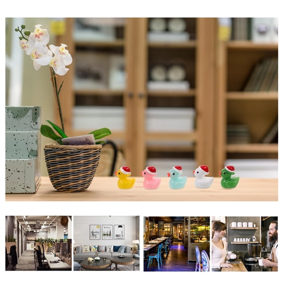 ETHZZLE 50Pcs Tiny Resin Duck Ornaments with Glitter for Christmas Themed Garden and Dashboard