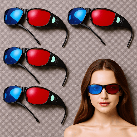 ETHZZLE 5Pcs 3D Glasses for 3D Movies Assorted Color Plastic Red and Blue Anaglyph Design