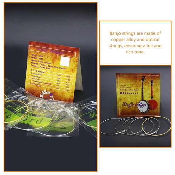 ETHZZLE 5-Pack 5-String Banjo Strings Set with Copper Alloy and Optical Coating for Clear, Rich, and Sound