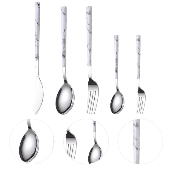 ETHZZLE 5-Piece Premium Stainless Steel Cutlery Set with Elegant Marble Design for Home and Dining Use