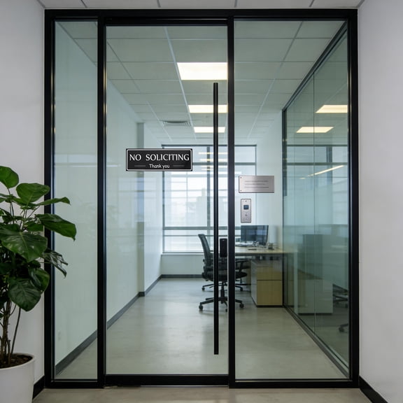 ETHZZLE 5Pcs No Soliciting Sign for Home Black Peel and Stick Self Adhesive Door Marker