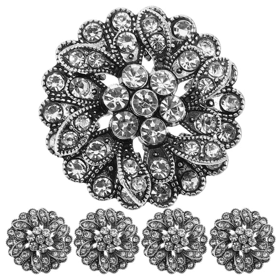 ETHZZLE 5Pcs Vintage Rhinestone Flower Buttons Plated Silver Metal for Wedding Dress Decoration