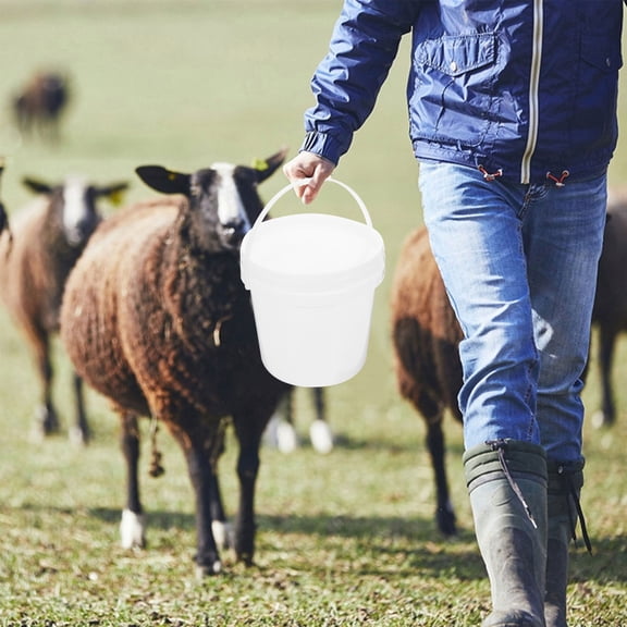 ETHZZLE 5Pcs White Multipurpose Plastic Bucket with Handle and Lid Suitable for Farm and Household Storage