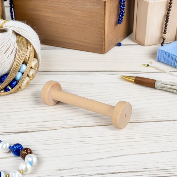 ETHZZLE 5Pcs Wooden Spools for Crafts Khaki Vintage Unfinished Bobbins for Yarn Ribbon and Macrame Cord