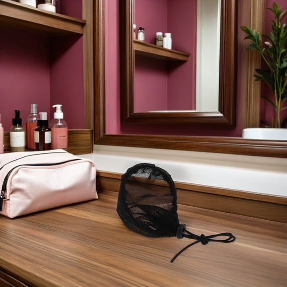 ETHZZLE 5pcs Elastic Wig Cap - Women Black Hair Net Wrap For Wigs - 5.89" Mesh Hair Bun Net With Elastic Drawstring For Sleeping Salon Hairstyling