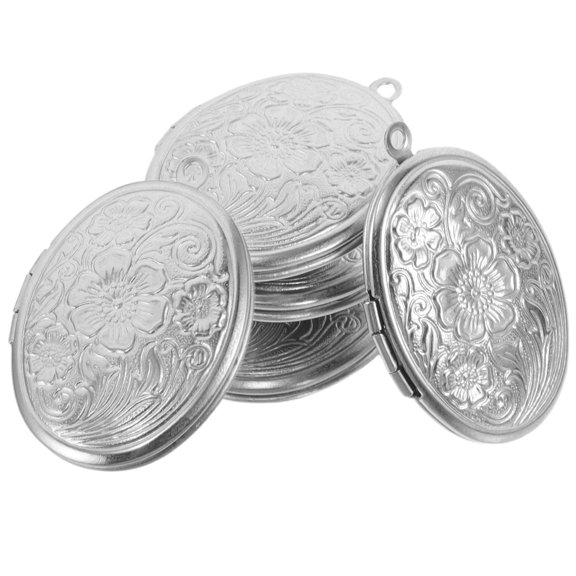 ETHZZLE 5pcs Locket Pendants Photo Frame Charm Necklace Picture Frame Charm Pendants Oval Bouquet Memory Locket for DIY Memorial Necklace Making