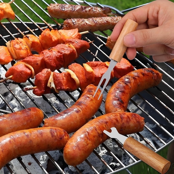 ETHZZLE 6-Pack Metal Corn Holders with Comfortable Ergonomic Wood Handles Perfect for Outdoor BBQs and Home Dining