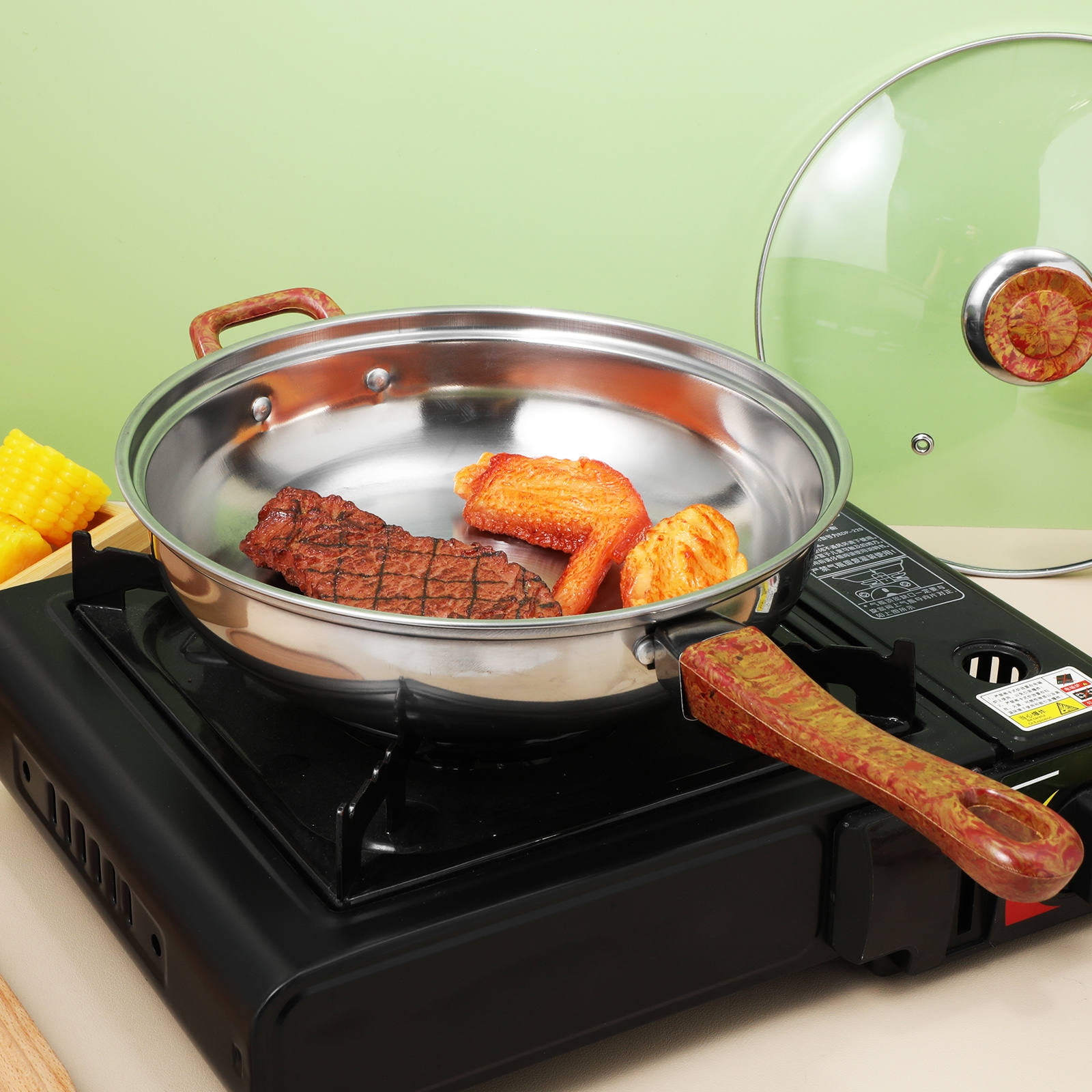 ETHZZLE Nonstick Stainless Steel Cookware Set with Wood Grain Handles, Pots and Pans for Everyday Versatile Cooking