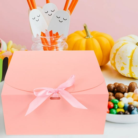 ETHZZLE 6Pcs Prefolded Pink Cake Boxes with Bowknot for Easy Assembly and Bakery Supplies