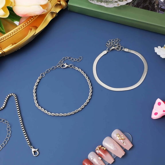 ETHZZLE 6Pcs Stackable Metal Chain Bracelets Thin Layered Wrist Jewelry Dainty Bracelets for Elegant Decoration