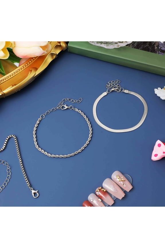 6Pcs Polished Metal Link Bracelets Stackable Thin Wrist Jewelry for Versatile Style