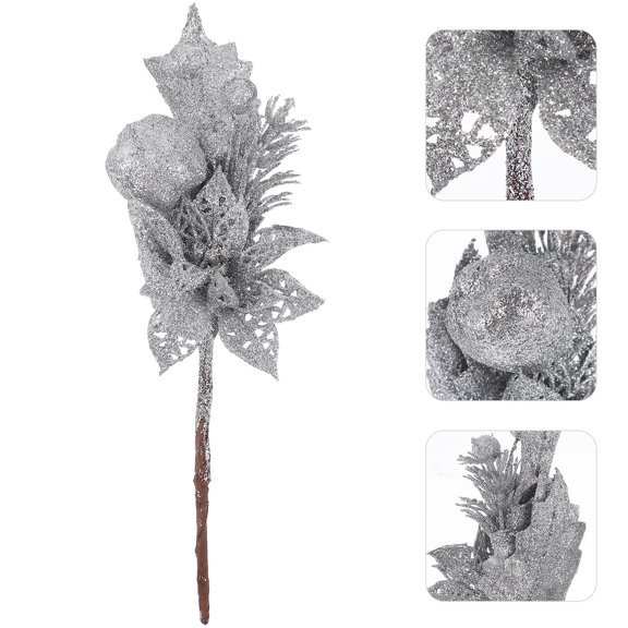 ETHZZLE 6Pcs Decorative Leaves Silver Simulation Design Holiday Scene Props for Christmas