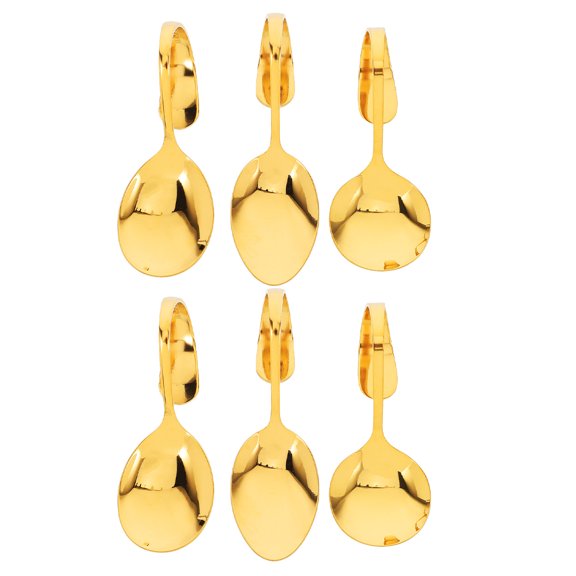 ETHZZLE 6Pcs Durable Stainless Steel Golden Curved Handle Seafood and Sushi Serving Spoons for Home