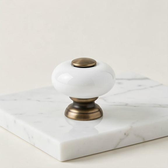 ETHZZLE 6pcs White Vintage Ceramic Cabinet Knob with Antique Base
