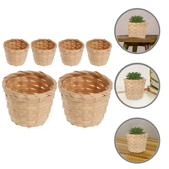 ETHZZLE 6pcs Woven Organizer Bamboo Rectangular Basket Light Brown for Rustic Style Decoration