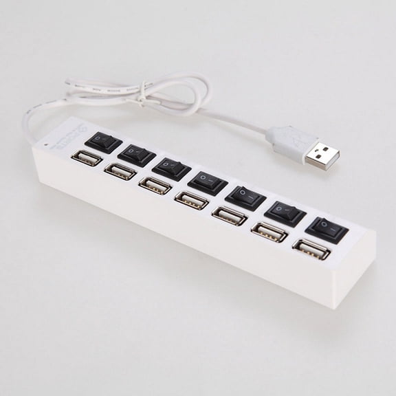 ETHZZLE 7 Ports USB Adapter for Laptop and Pc White USB 2.0 Hub with Individual Switches and LED Indicator
