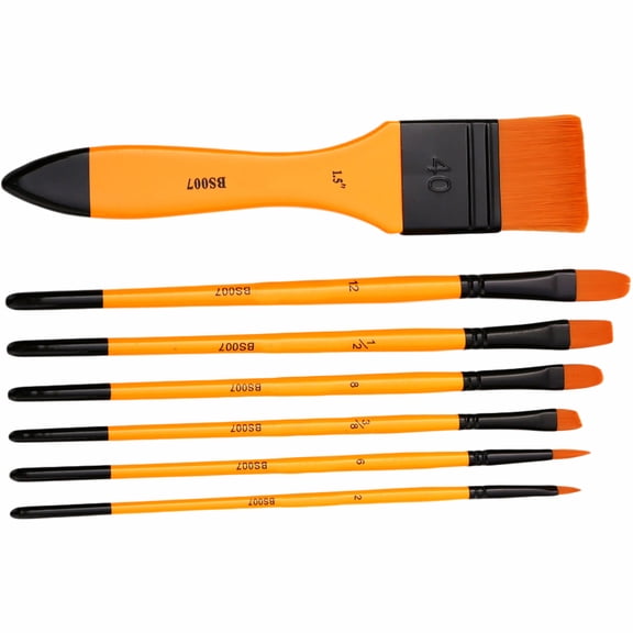 ETHZZLE 7-Piece Oil Paint Brush Set with Nylon Bristles and Orange Handles for Detailed Artistic Painting