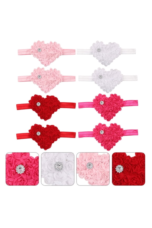 8Pcs Infant Girl Hair Accessories Chiffon Pink Heart Flower Baby Headbands Christmas Party