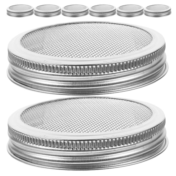 ETHZZLE 8Pcs Plated Silver Stainless Steel Jar Screen Lids for Sprouting Beans and Seeds in Home Gardens