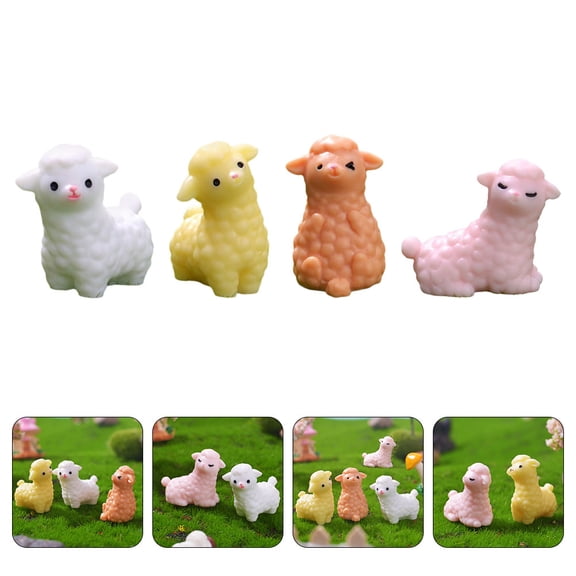 ETHZZLE Set of 8 Tiny Resin Alpaca Figurines in Assorted Colors for Garden and Home Decor