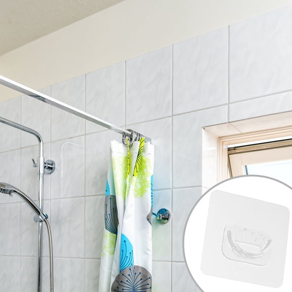 ETHZZLE 8Pcs Clear Self Adhesive Curtain Rod Brackets No Drilling Curtain Rod Hooks for Home Use