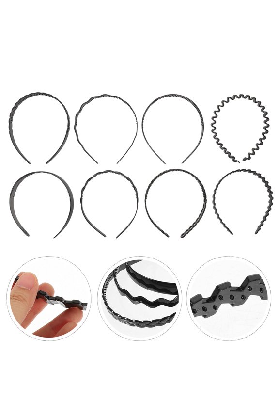 face headband for skincare Plastic Headbands Black 8Pcs